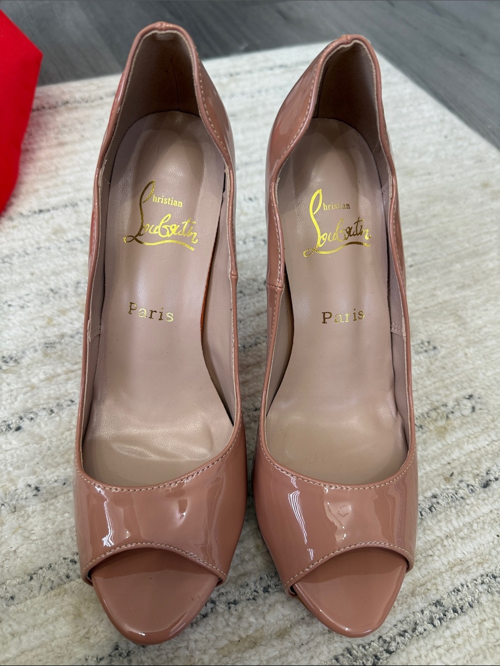 Blush Patent Peep-Toe Pumps
